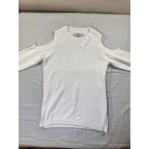 NWT Loft XS White‎ Cold Shoulder Long Sleeve Knit Sweater Top Women's